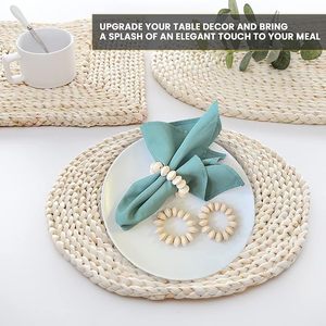 แหวนผ้าเช็ดปากลูกปัดไม้แบบเรียบสำหรับตกแต่งโต๊ะทำจากไม้แฮนด์เมดและปอกระเจาคู่เพิ่มแหวนผ้าเช็ดปากที่ทันสมัย - Product Image 5