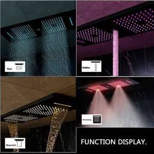 Music LED Large Rain Shower System With Jets Ceiling 12X 36 Inch Waterfall Rainfall Shower Head Thermostatic Shower Mixer Set