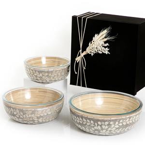 Juego de 3 cuencos de bambú con Incrustaciones de nácar, decoración de presentación de comida Natural, productos vietnamitas ecológicos al por mayor - Product Image 3