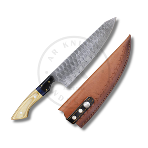 Cuchillo de Cocina de Acero de Damasco Ambidiestro Hecho a Mano de Alta Calidad con Funda de Cuero 60 HRC |   Proveedor B2B Directo de Fábrica OFERTA - Product Image 4