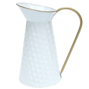 Iron Made Water Pitcher With Diamond Hammered White Powder Coating Golden Handle For Sale By Indian Manufacturer And Supplier