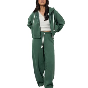Women 2 Piece <b>Tracksuit</b> Set Zip Hoodie Jacket & Wide Leg Sweatpants Premium Custom Lounge Wear Wholesale - Product Image 1