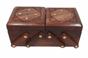 Boîtes de rangement vintage en bois de style indien avec un design sculpté de qualité pour la décoration intérieure Bijoux en forme de rectangle directement d'Inde - Product Image 4