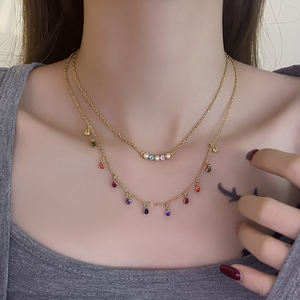 Großhandel Trendy für Foxi Modeschmuck Bunte Zirkonia Perlenkette für Frauen Rhodiniertes Messing mit Glieder kette - Product Image 5