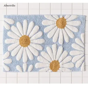 Tapete absorvente para banheiro, tapete de banheiro antiderrapante com estampa de flores e 100% algodão para banheiro da índia