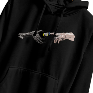 Sudadera con Capucha de Bordado Gráfico de Energía, para Hombre, Negra, Estilo Urbano, Holgada, con Estampado Artístico, Moda de Invierno - Product Image 5