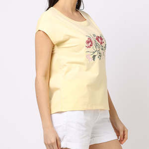 Camiseta de Mujer de Moda, Fabricada a Medida, con Bordado Desgastado, Color Sólido - Product Image 3