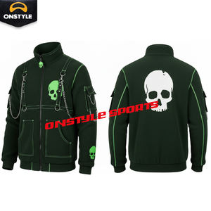 Sweat à capuche zippé en molleton personnalisé pour homme, service ODM, 100% coton, style streetwear punk avec chaînes métalliques et poches cargo - Product Image 2