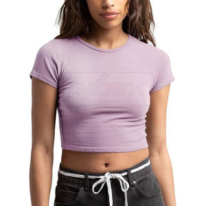 เสื้อยืดครอปผ้าฝ้าย/โพลีเอสเตอร์ย้อมสีล้วนสำหรับผู้หญิง - Product Image 1