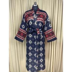 Cárdigan tipo bata de mezcla de lana de yak para mujer, con estampado de diamantes azules, cómodo para el invierno, estilo romántico, ropa de estar por casa con bolsillos, abrigo de casa tejido con diseño original - ODM - Product Image 1