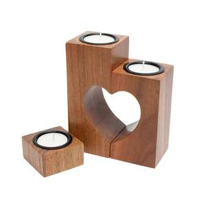 Regalos únicos Portavelas de madera en forma de corazón Base Centro de mesa de boda con grabado Corazón Portavelas - Product Image 3