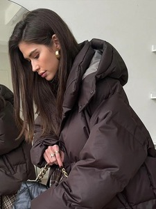 เสื้อพาร์เก็ตมีฮู้ดเข้ารูปยาวปานกลางสำหรับผู้หญิงอบอุ่นในฤดูหนาวเสื้อแจ็คเก็ตบุนวมแขนยาวสีทึบทำจากผ้าฝ้ายเนื้อแกะ - Product Image 5