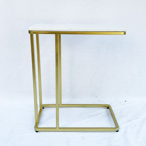 Modern Farmhouse Decorative Sofa <b>Table</b> with Durable <b>White</b> Stone Top Bronze Frame Glass Top Set for Living Room Furniture TT68114 - Product Image 6
