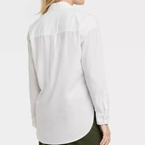 เสื้อเชิ้ตผู้หญิงทรงปกติ สไตล์ลำลอง ผ้าถัก สีขาว ผ้าฝ้าย 100% แขนยาว ติดกระดุม สำหรับผู้หญิง - Product Image 2