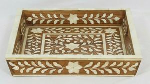 Plateau décoratif classique en os incrusté fait main, durable, en résine d'os pour table à manger, service de petit-déjeuner, thé, salon - Product Image 2