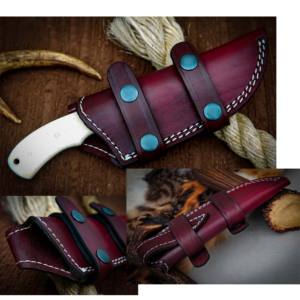 Gaine en cuir rougeâtre de style chic de haute qualité pour couteaux à lame fixe de 5 ''Support de personnalisation OEM fait à la main fabriqué en usine - Product Image 5