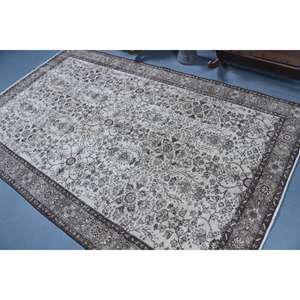 Alfombra Grande Vintage, Alfombra Turca de 5.2x8.6 pies, Alfombra de Lana Gris Ombré - Product Image 4