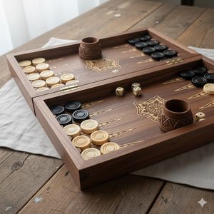 Jeu de backgammon en bois sculpté à la main avec des motifs gravés au laser complexes, jeu de société classique de qualité supérieure pour une stratégie intemporelle - Product Image 2