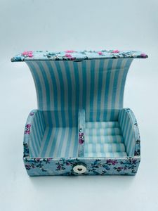 Boîte de rangement à bijoux personnalisable en forme de dôme, ornée de perles faites à la main, en tissu de coton, design perlé, porte-bague, colliers, cosmétiques - Product Image 3