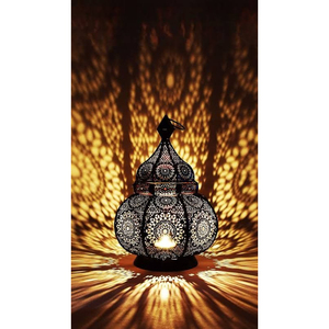 Diseño de recorte de hierro negro Linterna marroquí Juego de 3 Ramadán Eid Decoración Lámpara Mesa Lámpara marroquí decorativa - Product Image 5