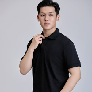 FMF Men's Regular Fit 200g Knitted 60% Cotton 40% Polyester <b>Short</b> <b>Sleeve</b> <b>Shirt</b> | Black Casual <b>Button</b>-<b>Up</b> Contrast Collar - Product Image 1
