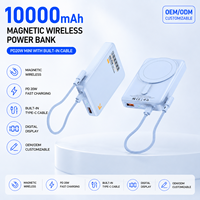 Mini Power Bank PD 20W avec câble magnétique Type-C, charge sans fil, 10000 mAh, avec écran numérique, alimentation mobile personnalisable
