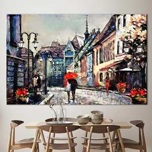 Printed Canvas: Lovers Under Red Umbrella, City Romance Art,1P:Gallery <b>Wrapped</b> - Product Image 1