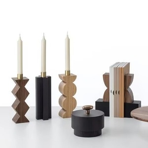 Bougeoirs coniques en bois abstraits magnifiquement fabriqués par KHOOSI OVERSEAS d'Inde - Product Image 2