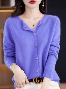 Cárdigan básico con cuello redondo para mujer, novedad de 2024, Spandex/poliéster, antibolitas, grueso, con Logo frontal de invierno, suéter, abrigo de punto suave - Product Image 5