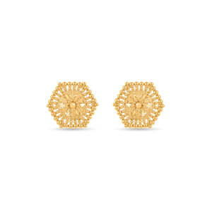 Boucles d'oreilles créoles Anaya Gleam Gold pour femme en acier inoxydable et cuivre avec perle, diamant et moissanite – Bijoux classiques religieux pour fêtes - Product Image 3