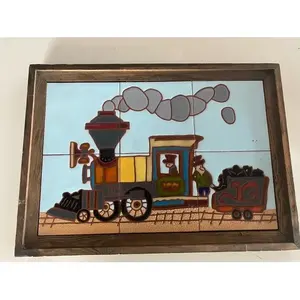 ¡Raro pintado a mano 20Óx 15Ó cerámica tren pared arte azulejo pesado usado! - Product Image 1