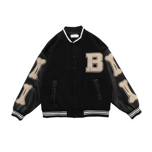 Solid Color <b>Patchwork</b> Canvas Outdoor Varsity <b>Jacket</b>-Stand Front Customizable Colors Sizes High Street Style Eco-Friendly - Product Image 2