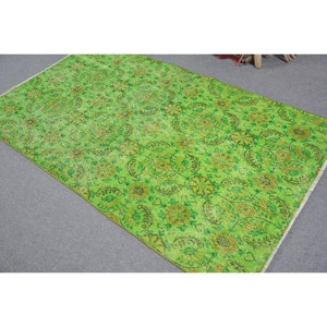 Tapis Turc Vintage Moderne 3.7 X 6.4ft Vert Marron Patchwork Design Classique Grande Surface Rectangle Laine Matériel Latex Tapis de Chambre - Product Image 4