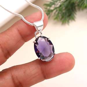 Collier pendentif en argent sterling 925 tendance chrétien en améthyste, forme ovale, 18 pouces de long, bijoux pour femmes - Product Image 4