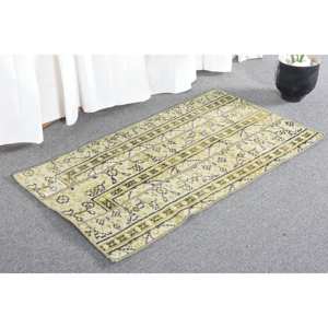 Alfombra tradicional de lana amarilla de 1,8x3,2 pies, alfombra rectangular de retazos turcos para sala de estar, entrada, pasillo, técnica de tejido de látex - Product Image 4