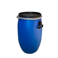 Baril en plastique HDPE de qualité alimentaire, carré/cylindrique, 200 litres/55 gallons, à ouverture supérieure, bleu, avec cerclage en fer