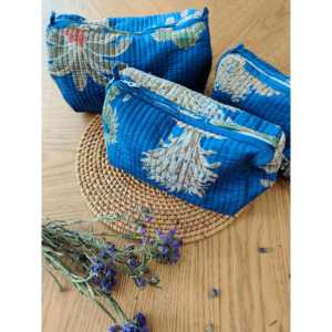 Lot de 3 trousses de toilette bohèmes bleues à fermeture éclair, sacs organisateurs de cosmétiques holographiques en coton PC - Product Image 1