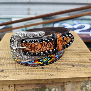 Cinturón de Rodeo de Cuero de Grano Completo Hecho a Mano, Acentos de Cuentas, Aleación Extraíble, Estilo Vintage Personalizado, Ropa Occidental para Hombres y Mujeres - Product Image 6