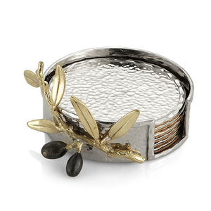 Solid Brass Amara <b>Coasters</b> Set Of 6 with Holder - Product Image 5