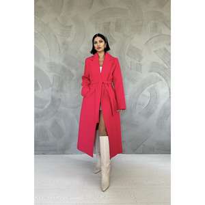 Abrigo Midi de Tela Tejida Color Fucsia al por Mayor con Cinturón, Diseño Elegante para Mujer - Product Image 4