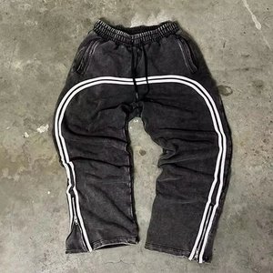 Black and Grey Fleece Jogger <b>Pants</b> with <b>White</b> Lined Flared Sweatpants for <b>Men</b> Leg Opening Zipper Custom Logo Accepted - Product Image 3