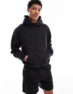 Conjunto de Sudadera con capucha y pantalones cortos de dos piezas de lavado Vintage para hombre - Product Image 3