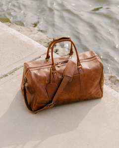 Sac de voyage en cuir véritable tendance personnalisé bagage à main imperméable pour femmes/hommes LTB-0051 polochon avec fermeture à glissière - Product Image 1