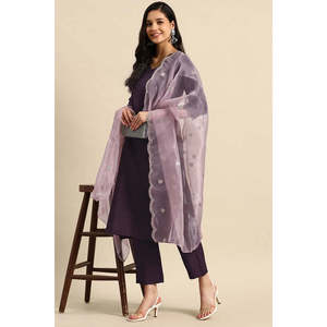 Conjunto de Kurta Recta de Rayón Morado para Mujer con Dupatta, Estilo Indio-Pakistaní, Salwar Kameez Pakistaní para Fiesta, Tela de Red - Product Image 1