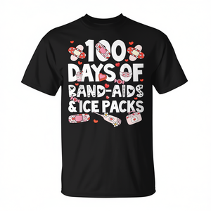 Camiseta de Enfermera Escolar con Diseño de 100 Tiritas y Bolsas de Hielo, Promocional para 100 Días de Escuela - Product Image 2
