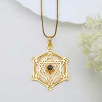 Collier en gros plaqué or 18 carats avec pendentif cube de Metatron, pierre précieuse labradorite, symbole religieux sacré, géométrie, cadeau de mariage en gros