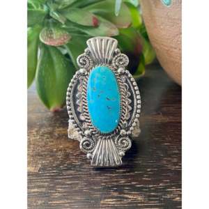 Navajo Handmade Fine Jewelry <b>Ring</b> Kingman Turquoise & Sterling <b>Silver</b> <b>Statement</b> Style for Everyday Wear Size 7 - Product Image 1