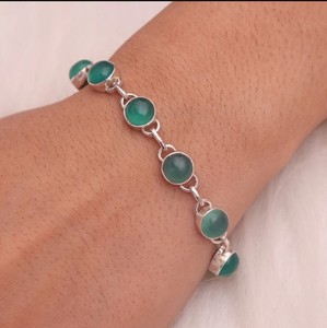 Bracelet de style bohème en argent sterling 925 avec pierre précieuse d'onyx vert cadeau pour femmes filles or matériel principal bijoux d'approvisionnement en vrac - Product Image 2