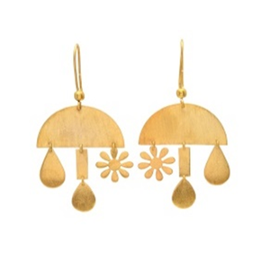 Pendientes de gancho de Latón chapado en oro floral elegante - Product Image 1