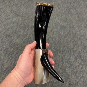 Hand Crafted Drinking Horn With Iron <b>Stand</b> Black <b>Holder</b> Authentic Natural Buffalo Horn Viking <b>Mug</b> Handcrafted Rustic Drinkware - Product Image 3